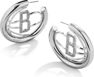 BaubleBar Brooklyn Nets Logo Large Hoop Earrings in Silver at Nordstrom