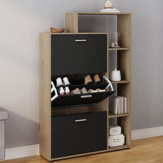 IDMarket Idmarket - Mueble Zapatero Klark Imitaci&oacute;n Haya 3 Puertas Negro Con Estante