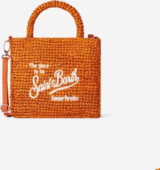 MC2 Saint Barth Mini Vanity Orange Raffia Bag With Front Embroidery