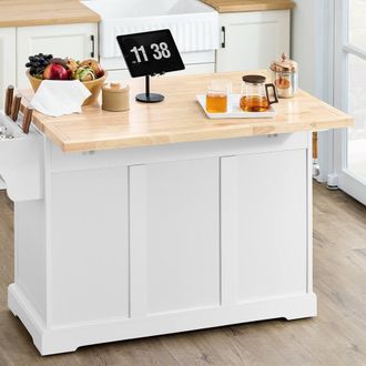 SoBuy Kitchen Island Trolley - Wood-Top Farmhouse in Natural White