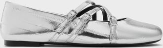Charles & Keith Metallic Triple-Strap Crossover Mary Jane Flats
