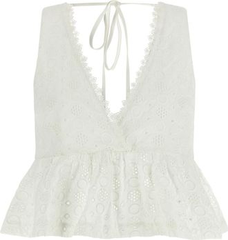 Pinko White V-Neck Peplum Top
