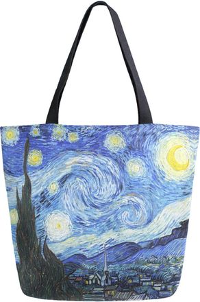 Naanle Oil Painting Van Gogh Canvas Tote Bag The Starry Night Large Women Casual Shoulder Bag Handbag Reusable Multipurpose Heavy Duty Shopping Grocery Cotto
