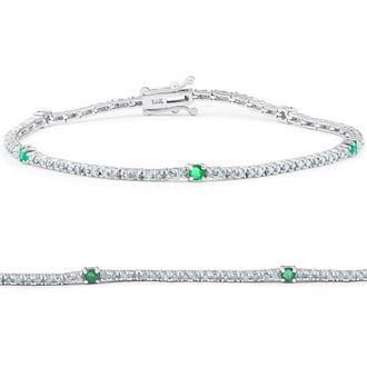 Pompeii3 1 1/10 Ct Diamond & Green Emerald Tennis Bracelet 14k White Gold 7 Lab Grown