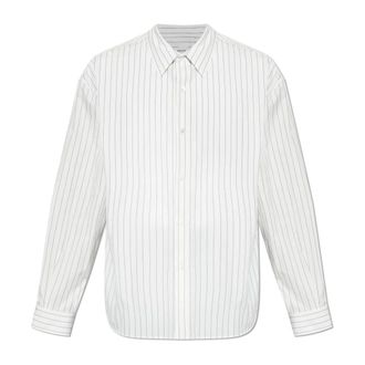 Versace Formal Shirts, male, White, Size: 2XL Striped Cotton-Poplin Loose Shirt