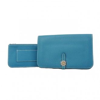 Herm&egrave;s Blue Jean Togo Leather Long Wallet (Bi-Fold) (Pre-Owned)