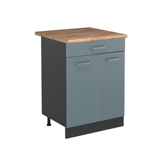 Vicco Mueble Bajo De Cocina R-line, Gris Azulado/antracita, 60 Cm Con Caj&oacute;n Encimera Roble Dorado, Vicco