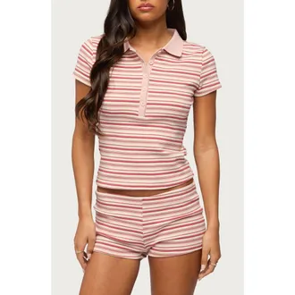 Edikted Noelia Striped Polo Top in Pink at Nordstrom, Size X-Small
