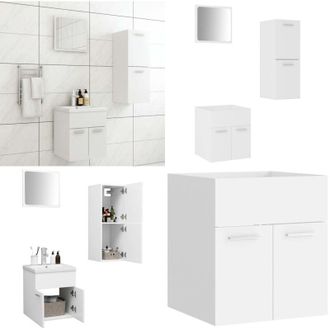 vidaXL Set Mobili da Bagno Bianco in Truciolato - Armadietto da bagno - Specchio da bagno