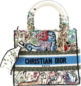 Dior Borsa a tracolla Lady D-Lite media in tela con ricamo - Blu