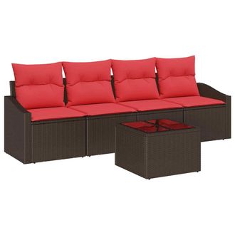 vidaXL Set Di Divani 5 Pz 3-numero Di Posti Marrone E Rosso Polyrattan Vidaxl