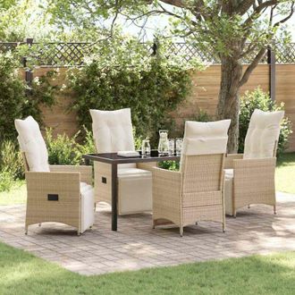 vidaXL Conjunto De Comedor De Jard&iacute;n Con Coj&iacute;n 5 Pcs Beige Polirat&aacute;n Vidaxl