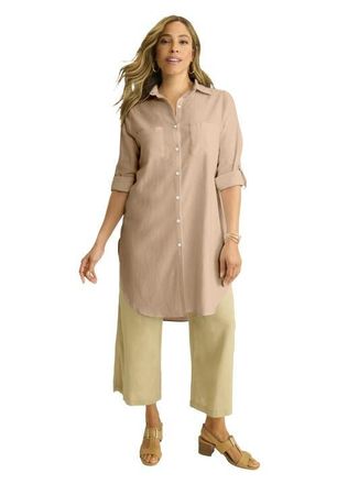 Jessica London Linen Mega Tunic in New Khaki at Nordstrom, Size 16