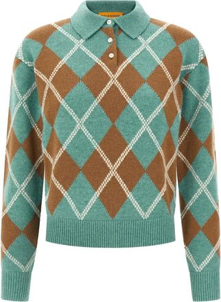 Guest In Residence argyle-pattern wool-cashmere polo shirt - Blue