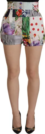 Dolce & Gabbana Womens Multicolor Patchwork High Waist Cotton Shorts