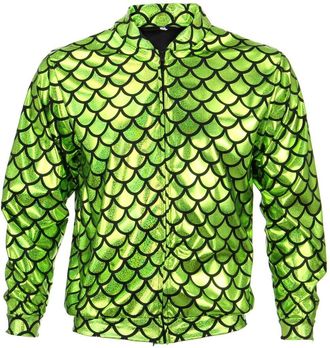 Loud Elephant Unisex Shiny Bomber Jacket - Fish Scale Green (Medium)