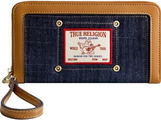 True Religion Buddha Patch Zip Around Wristlet in Dark Denim at Nordstrom