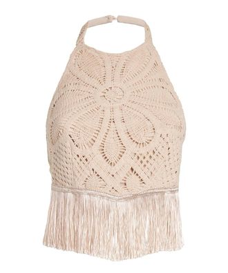 PatBo Crocheted Top With Fringed Hem Size XS