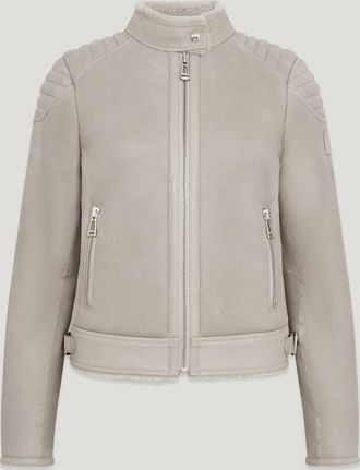 Belstaff Shearling Mollison Jacket Womens Merino Shearling Cement Grey Size XS