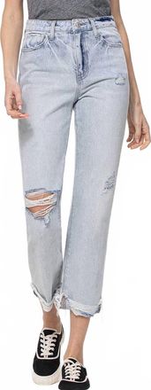 Flying Monkey Super High Relaxed Cuffed Straight Leg Jeans In Blue