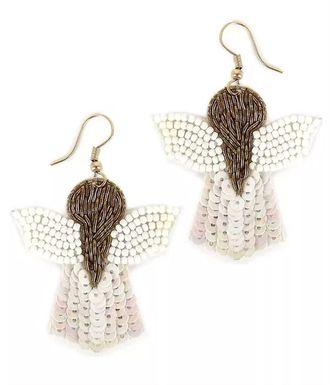 Viola Womens Beaded Angel Earrings In White