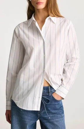 Mavi Stripe Relaxed Fit Cotton Button-Up Shirt in Blue Striped at Nordstrom, Size Medium