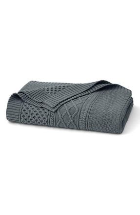 Boll & Branch Aran Cable Organic Cotton Knit Throw Blanket in Deep Bluestone at Nordstrom