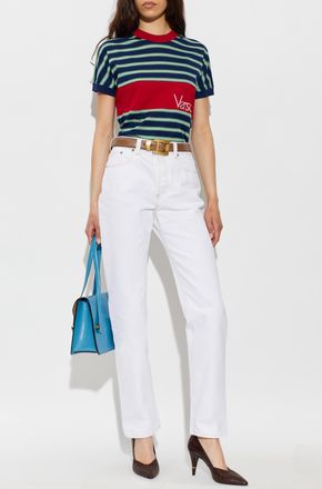 Versace T-shirt With Striped Pattern, Womens, Navy Blue
