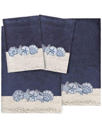 Linum Home Textiles 100% Turkish Cotton Shell Row 4Pc Embellished Towel Set