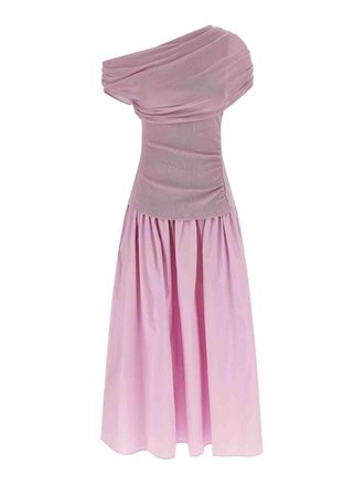 Self Portrait Pink Cotton Draped Knit Midi Dress