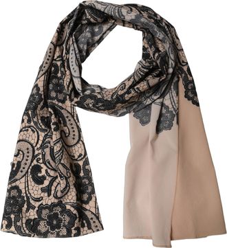 Dolce & Gabbana Black Beige Floral Lace Silk Neck Shawl Womens Scarf