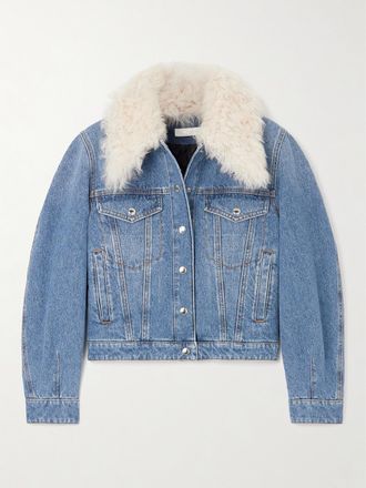 Chlo&eacute; + Net Sustain Giacca Cropped In Denim Con Finiture In Shearling - Blu