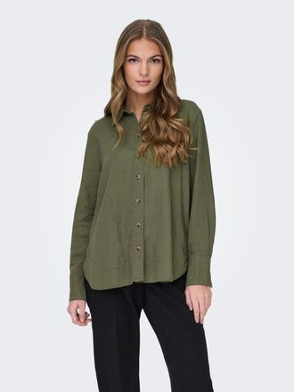 Jacqueline de Yong Hemdbluse JDY JDYSAY L/S LINEN LOOSE SHIRT WVN NOOS, Damen, Gr. XL, gr&uuml;n (kalamata), Web, Obermaterial: 55% Leinen, 45% Viskose, unifarben, loose fit 