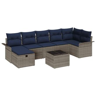 vidaXL Conjunto De Sof&aacute; De Jard&iacute;n 8 Pcs Gris Y Marino Rat&aacute;n Sint&eacute;tico Vidaxl