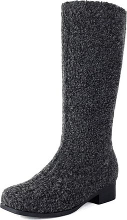 Generic Womens Flat Heel Mid-Calf Boots Round Toe Winter Long Boots Pull on Casual Tall Boot,Black,6.5 UK