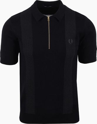 Fred Perry Mens FRED PERRY PANEL KNITTED SHIRT BLACK - Size: 42