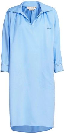 Marni logo-embroidered long-sleeve dress - women - Cotton - 42 - Blue