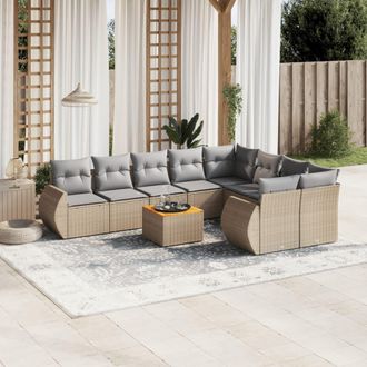 vidaXL Juego De Sof&aacute;s Jard&iacute;n Con Cojines Beige 10 Pzas Rat&aacute;n Sint&eacute;tico Vidaxl