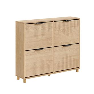 SoBuy Sobuy Armario Zapatero Con Puertas Abatibles Roble Claro 100x24x83cm Moderno Fsr214-n