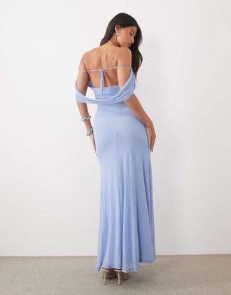 Asos Vestito lungo in rete azzurro cielo con scollo ad anello sul retro-Blu