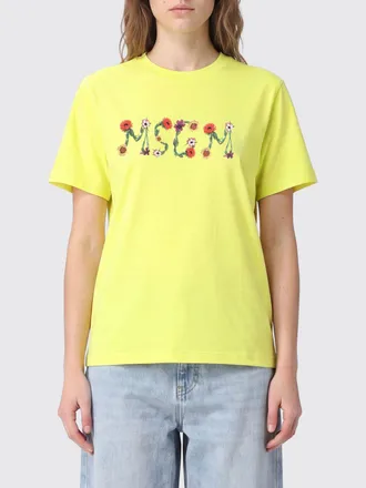 Msgm T-shirt girocollo in cotone con stampa logo a contrasto