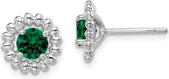 Diamond2Deal Sterling Silver Rhod-plat Created Emerald Stud Earrings