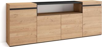 Skraut Home Aparadores Para Sal&oacute;n, Gran Capacidad De Almacenaje, 200x75x35cm, 4 Puertas, Armario, Zapatero, Estilo Moderno, Roble Y Negro - Skraut Home