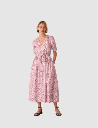 Whistles Short Sleeve V-Neck Printed Midi Dress in Pink/multi at Nordstrom, Size 10