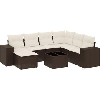 vidaXL Set Sof&aacute;s De Jard&iacute;n 8 Piezas Y Cojines Rat&aacute;n Sint&eacute;tico Marr&oacute;n Vidaxl