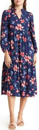 Vince Camuto Floral Long Sleeve Pebble Crepe Dress in Navy Multi at Nordstrom Rack, Size 10