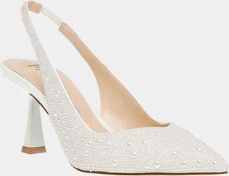 Betsey Johnson Clark Pumps Womens Ivory Rhinestone Stiletto Heel ZOGG3793