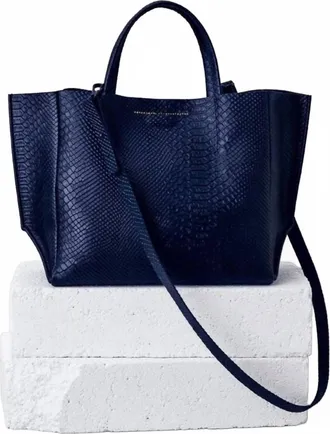 Ampersand As Apostrophe Womens Leather Half Tote In Navy Night Python