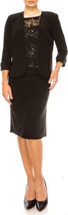 Brianna Womens Milay Embroidered Sequin Mesh Jacket Dress In Black