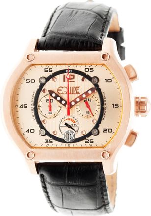 EQUIPE Dash Chronograph Rose Dial Black Leather Mens Watch E712